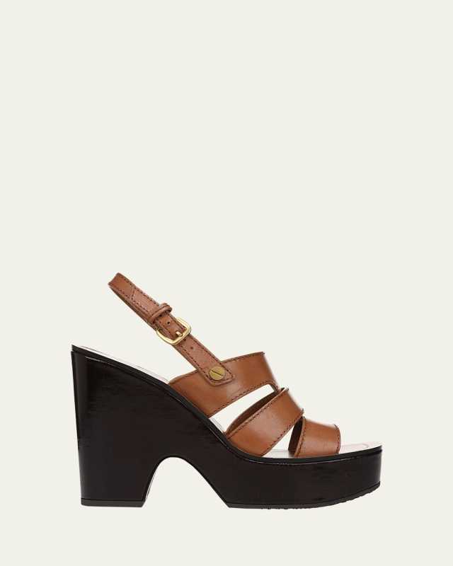 Peony Leather Slingback Platform Sandals
